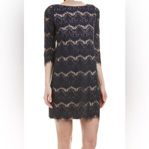 Navy Lace overlay 3/4 Sleeve cocktail Dress
